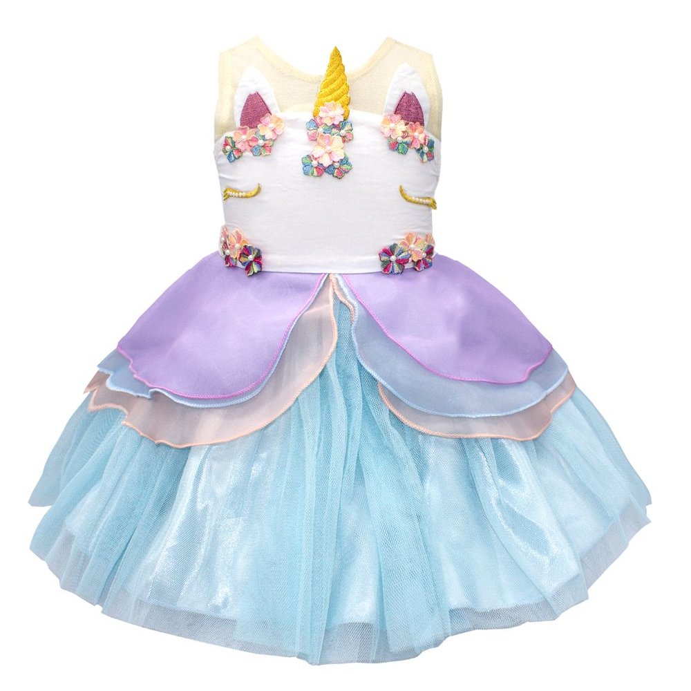 Blue Unicorn Princess Toddler Girl Dress
